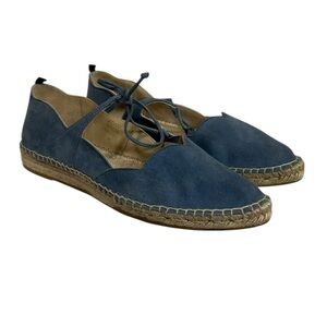 Boden Blue Suede Scalloped Tie Up Isabella Espadrilles Flats Size 42 / US 10.5
